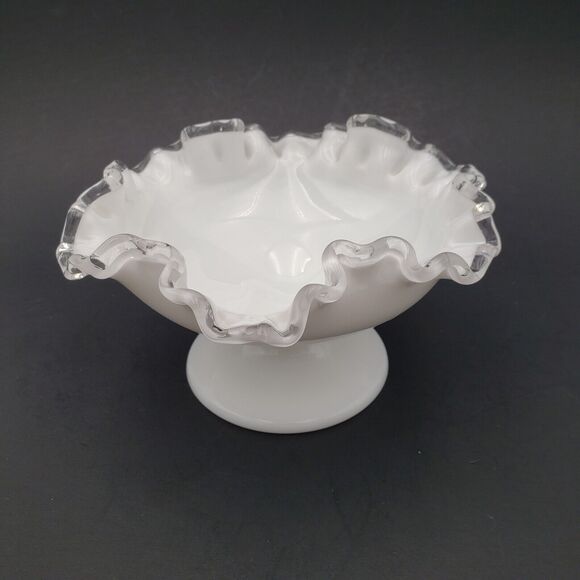 Vintage Fenton Silver Crest Milk Glass Compote Circa 1942-1972 - Picture 2 of 10